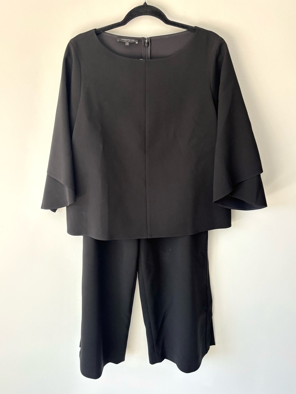 Lafayette 148 Black 2 Piece Formal Pant Blouse Set Designer Quiet Luxury Event